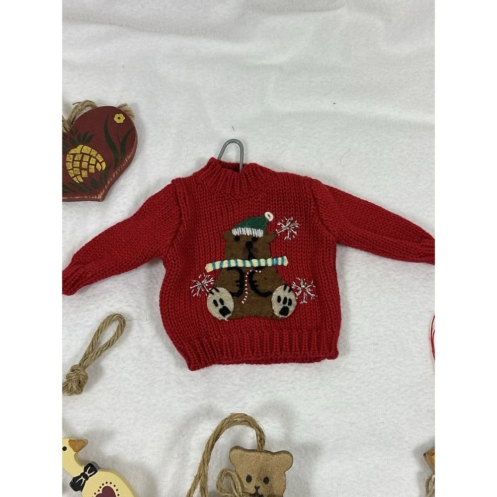 Wooden Christmas Ornaments Teddy Bear Heart German Gingerbread Lot Of 6 Country